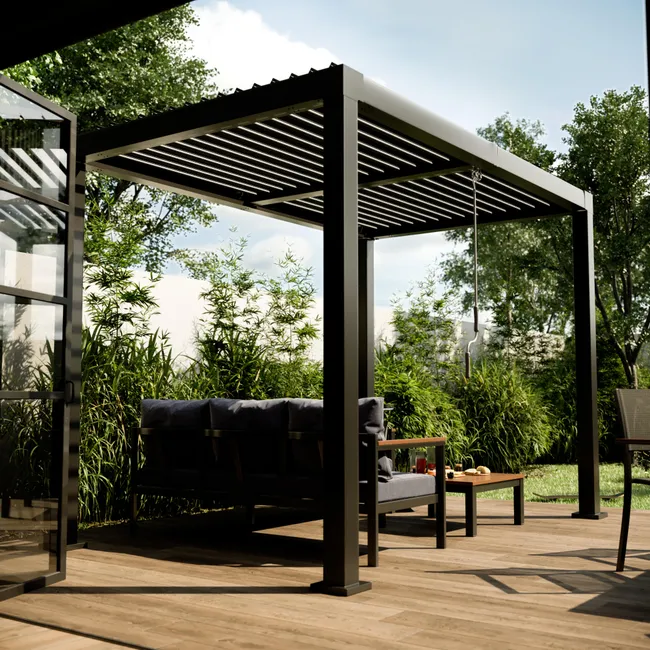 Pergola bioclimatica in alluminio NATERIAL Origin grigia e lamiera grigio scuro da 313 x 198 x 229 cm manuale