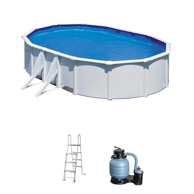 Piscina smontabile in acciaio bianco ovale GRE 5 x 3 x 1,2 m
