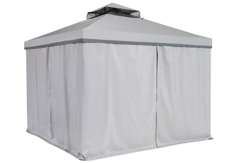 Pavilhão de jardim com mosquiteiro e cortinas Valencia 3×3 cinza