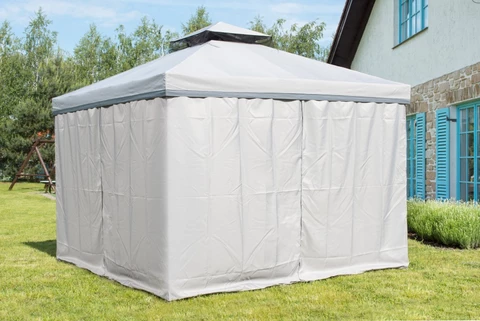 Pavilhão de jardim com mosquiteiro e cortinas Valencia 3×3 cinza