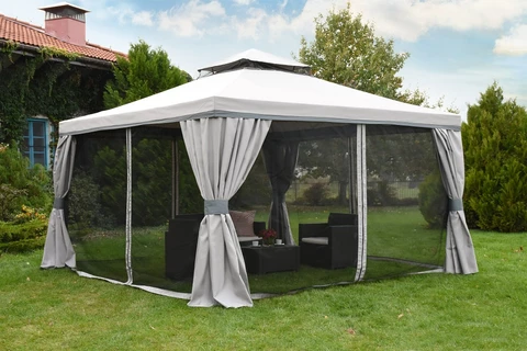 Pabellón de jardín con mosquitera y cortinas Valencia 4 x 4 m gris