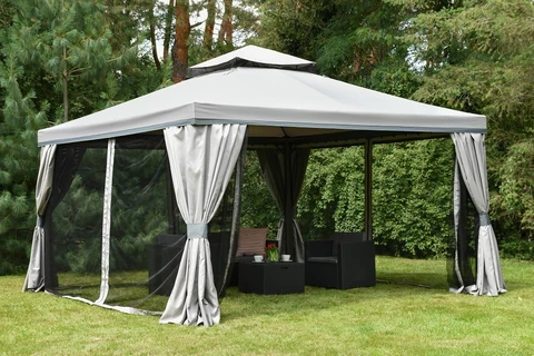 Pabellón de jardín con mosquitera y cortinas Valencia 4 x 4 m gris