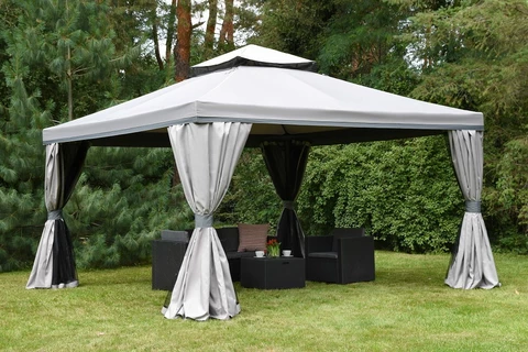 Pabellón de jardín con mosquitera y cortinas Valencia 4 x 4 m gris
