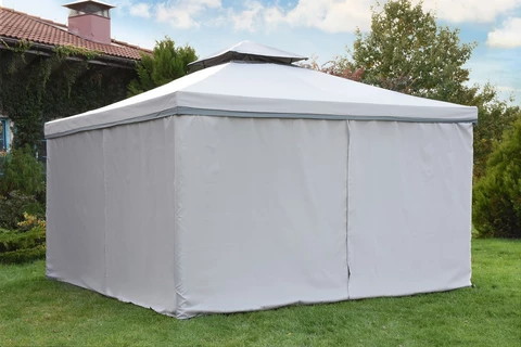 Pabellón de jardín con mosquitera y cortinas Valencia 4 x 4 m gris