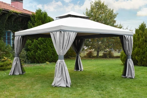 Pabellón de jardín con mosquitera y cortinas Valencia 4 x 4 m gris