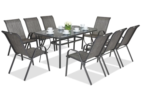 Set di mobili in metallo per giardino Modena Grigio per 8 posti