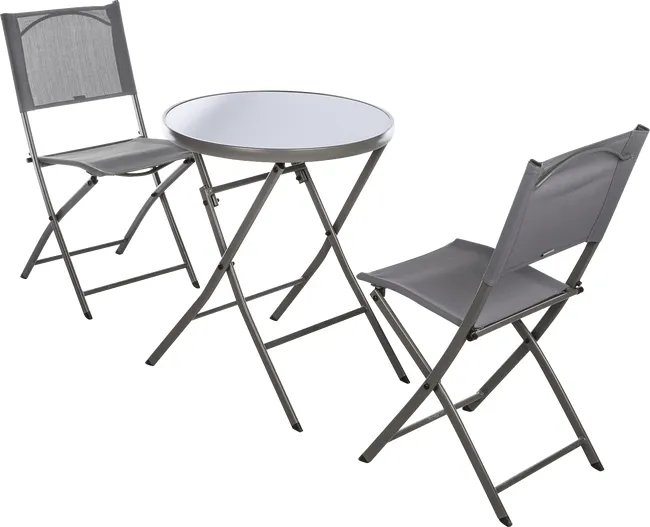 Conjunto de muebles de terraza Emys de acero gris para 2 comensales