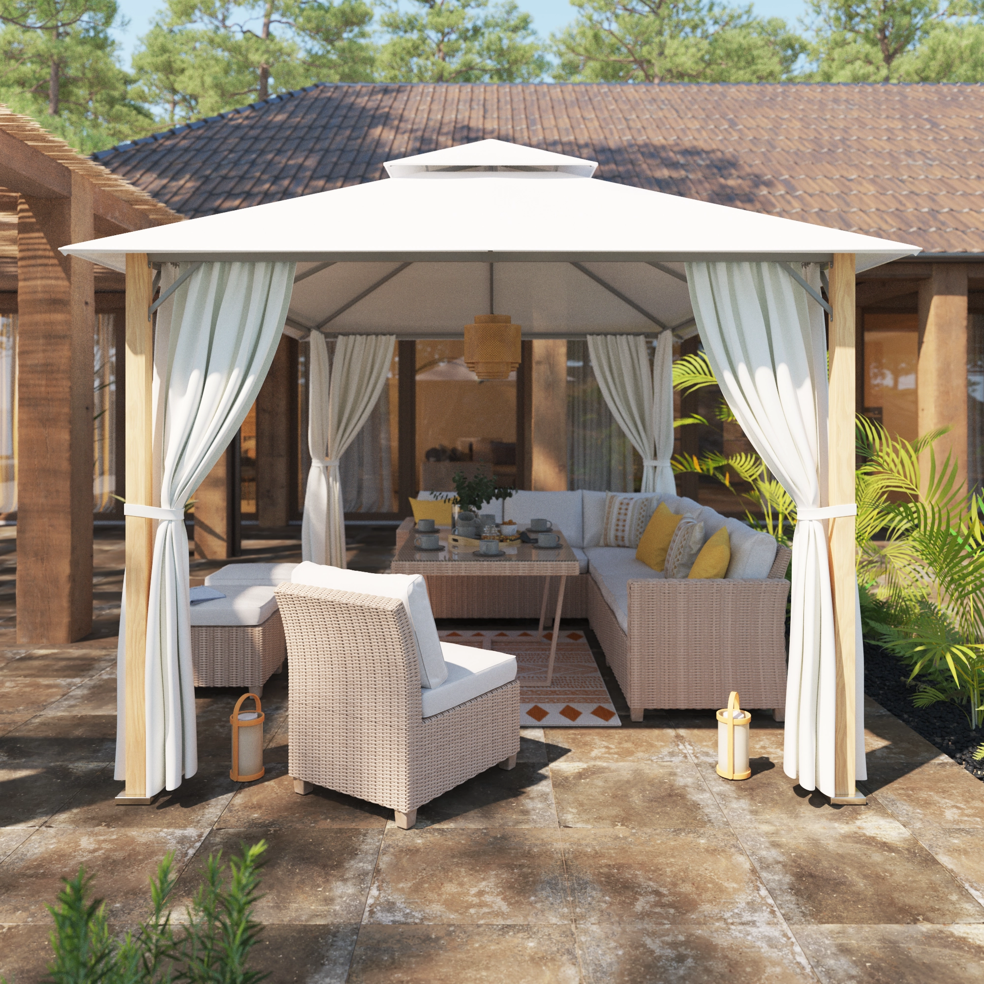 Sofa- und Couchtisch-Set Medena aus Aluminium/Rattan für 10 Personen