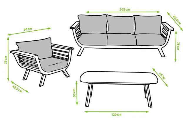 Verandamöbelset aus Aluminium und Holz NATERIAL Neckar 5 Personen