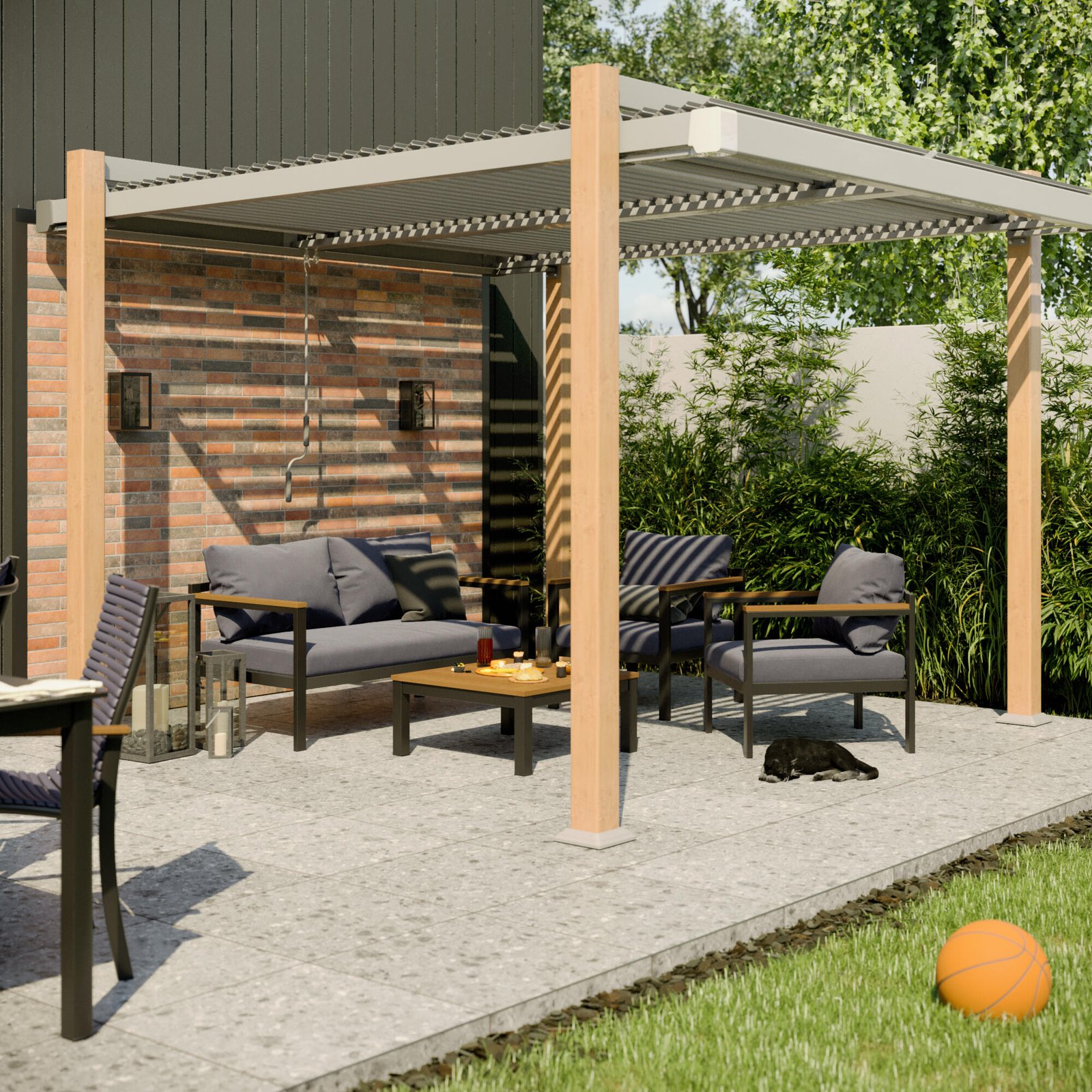 Pergola bioclimatica in alluminio NATERIAL Odyssea rovere da 320 x 360 x 246 cm manuale