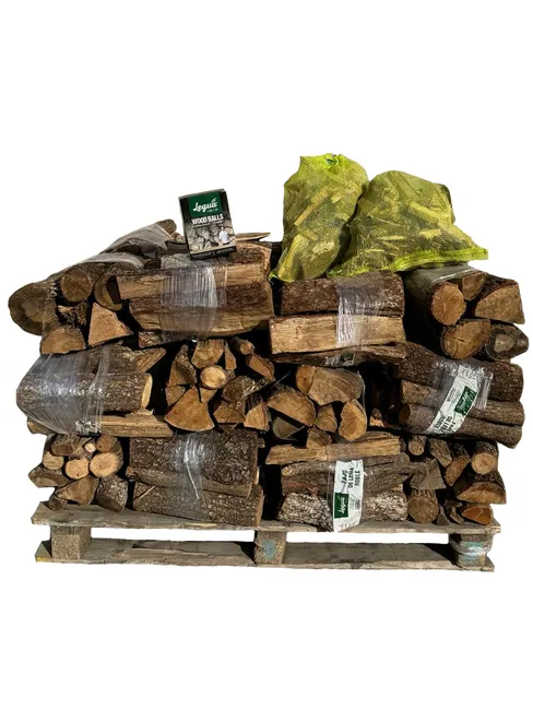 30 Bündel Brennholz, 2 Anzündnetze und 1 Wood Balls